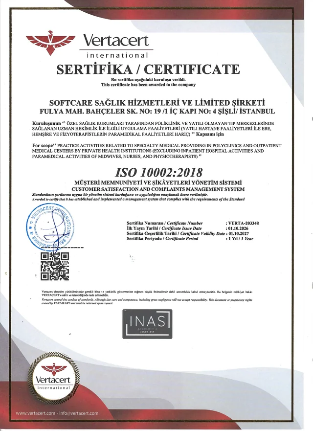 SoftCare Clinic ISO 10002:2018 belgesi